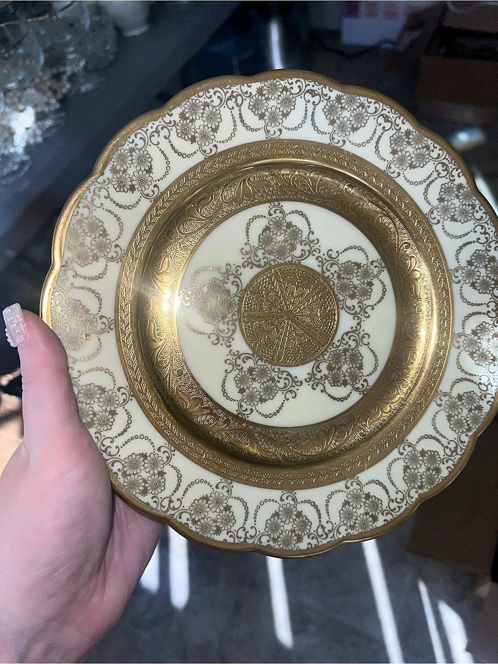 Limoges Porcelain Decorative Plate in White & Gold